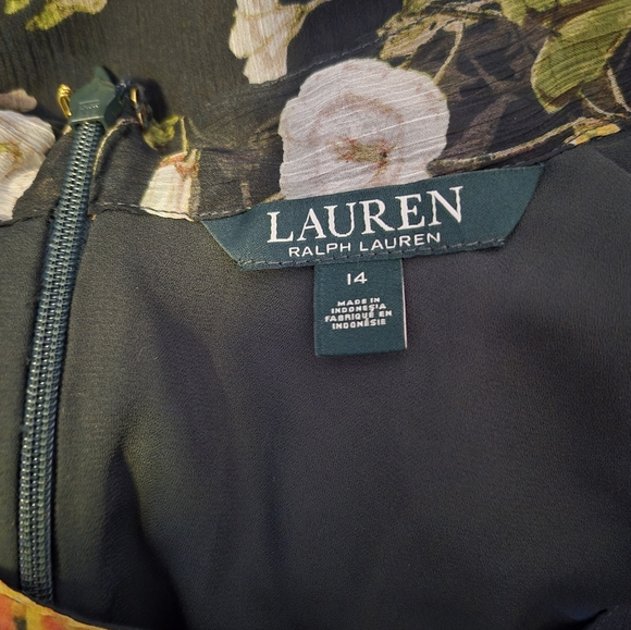 Lauren Ralph Lauren Floral Georgette Sheer Ruffles Green Dress Size 14 New - Picture 2 of 9